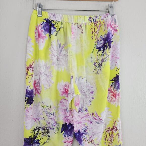 Anthropologie By Eloise Yellow Floral Satin Pajama Pant Sleepwear Small - Picture 10 of 12